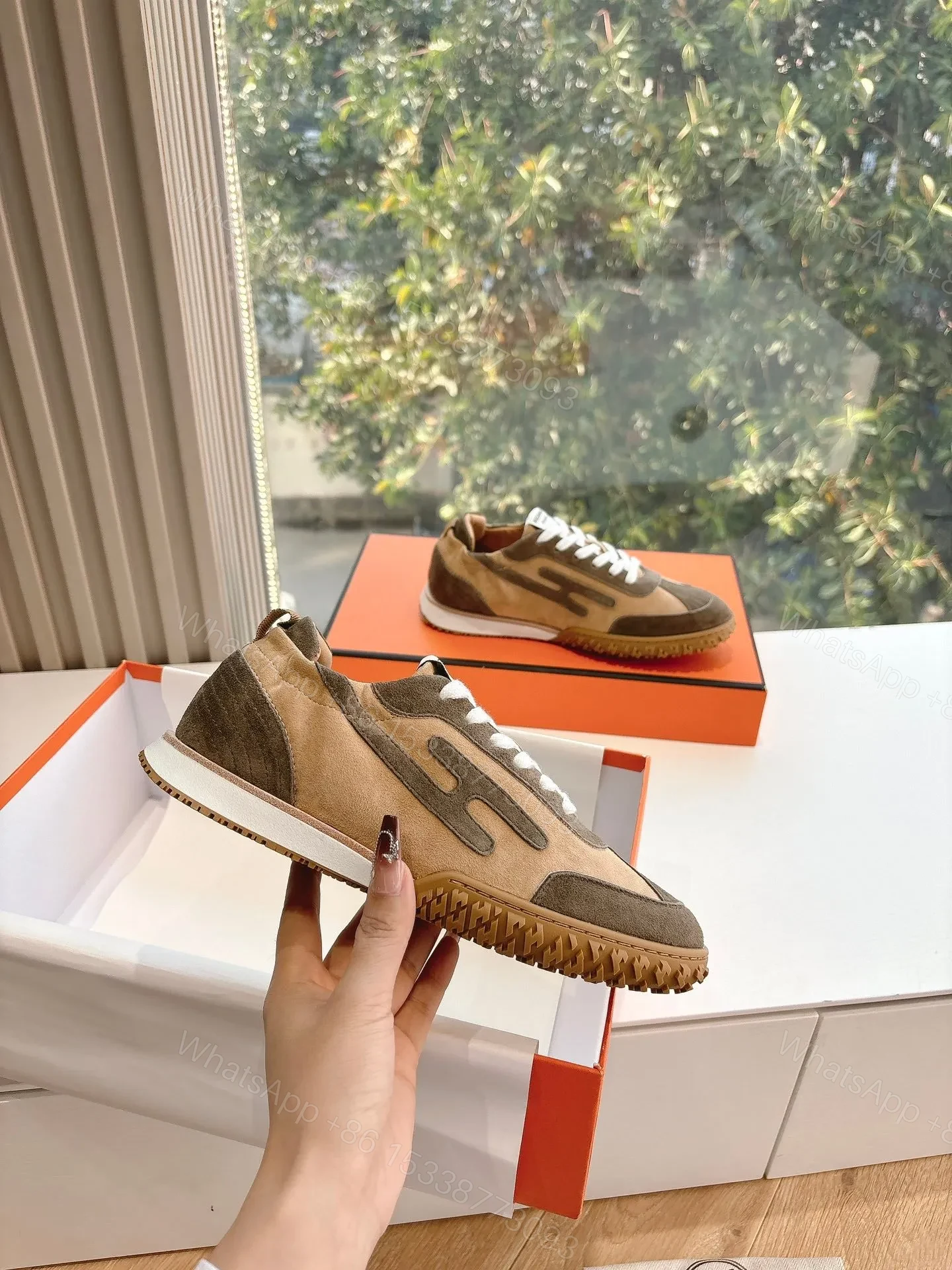View 5 of Hermes Women Brown Suede Sneakers