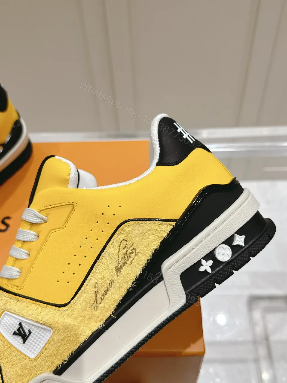View 3 of Yellow-Accent Premium High-Tops: LV-Inspired Luxury Runner