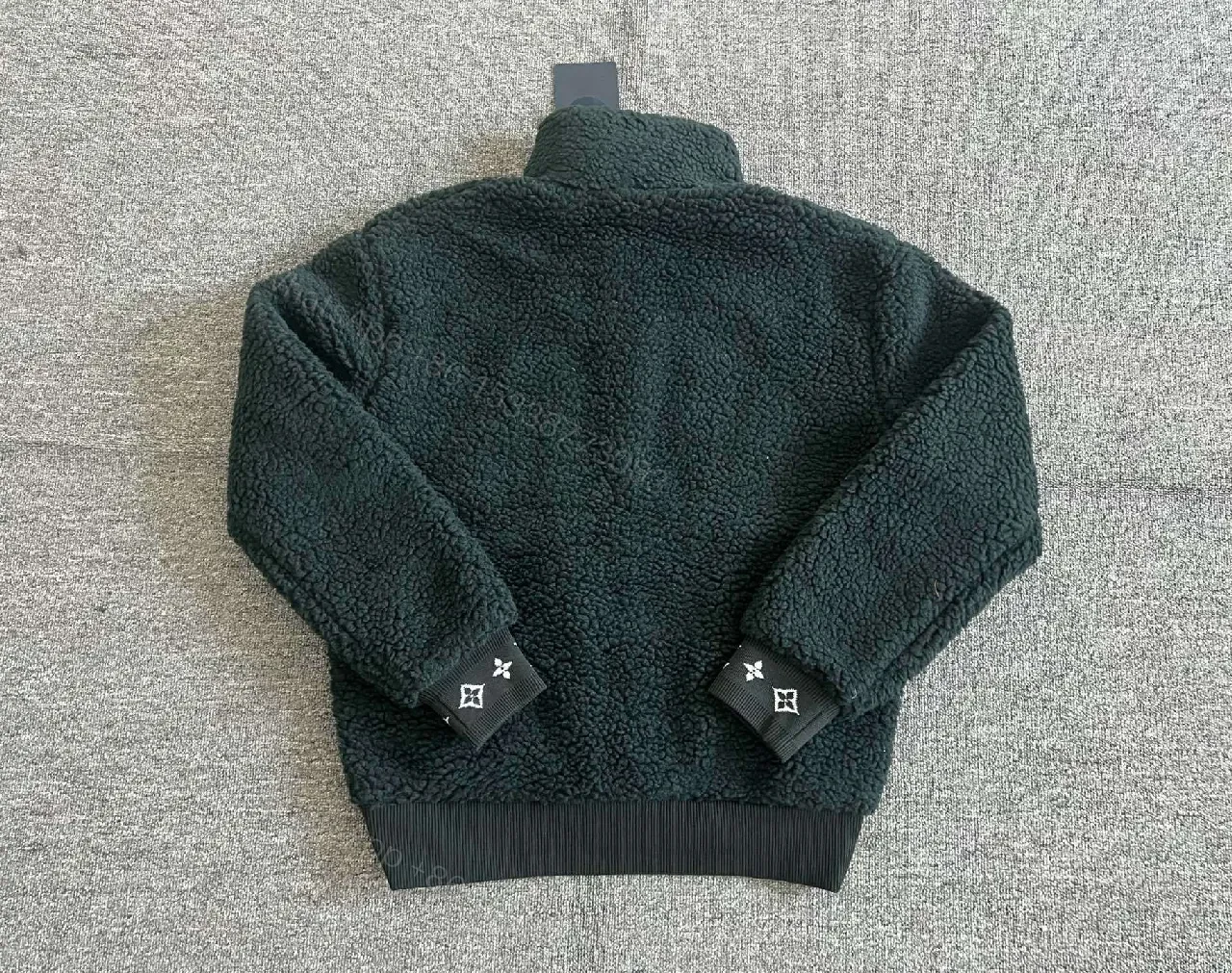 View 5 of Dark Forest Green Teddy Jacket: Luxe Fleece, Zip Front, Subtle LV-Inspired Details