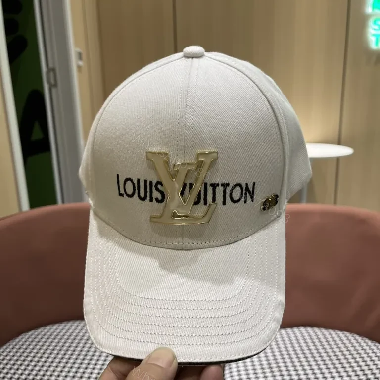View 9 of Textured Cotton LV Cap: Gold Emblem Luxury Baseball Hat