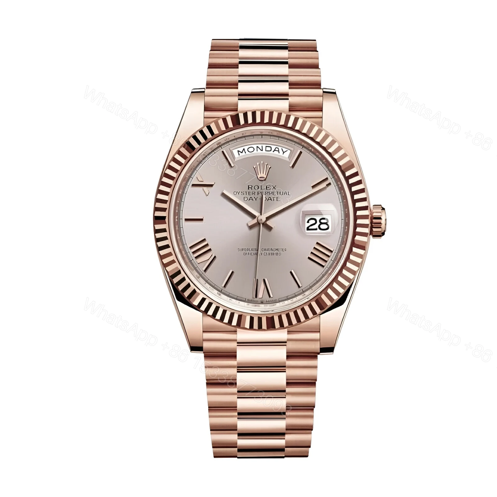 Rolex Day-Date 228235 AR Rose Gold Wrapped Rhodium Dial Replica — view 1