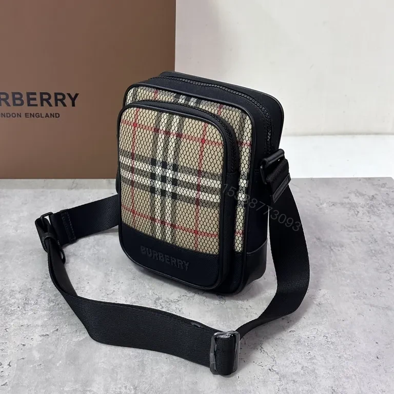 View 9 of Burberry Compact Crossbody: Plaid, Leather Trim, Durable, Everyday Carriage Bag