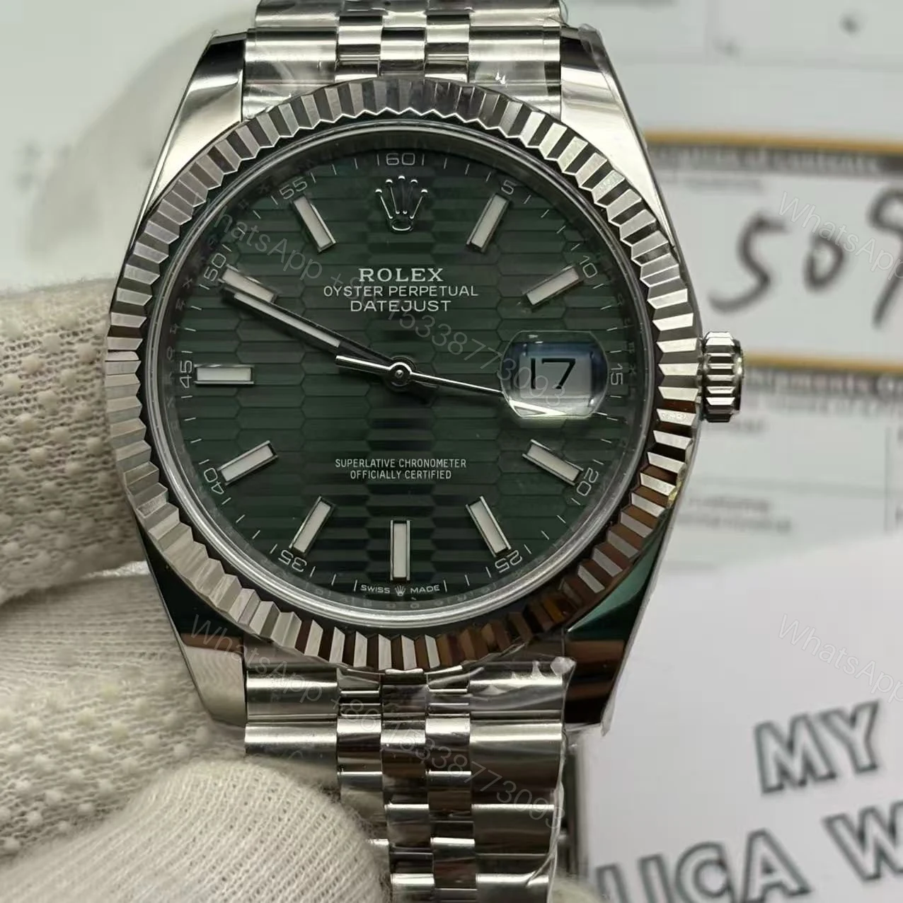 View 4 of Rolex Datejust M126334 Mint Green Watch