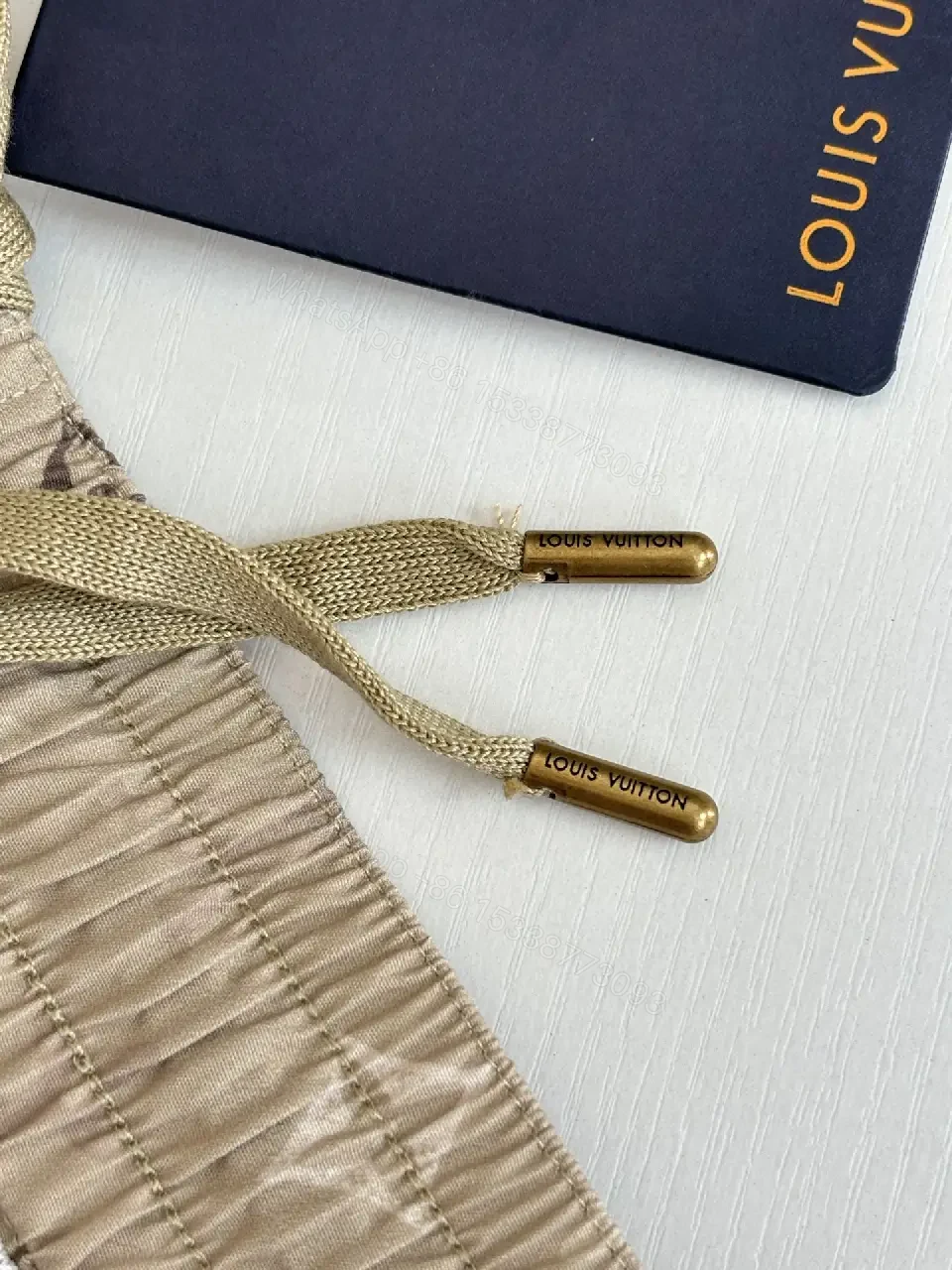 View 11 of Beige LV Monogram Print Linen Shorts Casual Comfort Jogger shorts