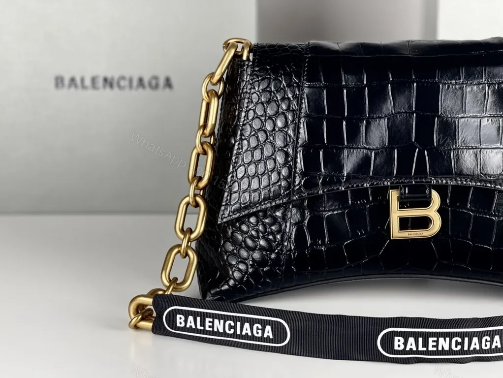 View 9 of Chic Crocodile-Texture Messenger Bag with Gold Accents