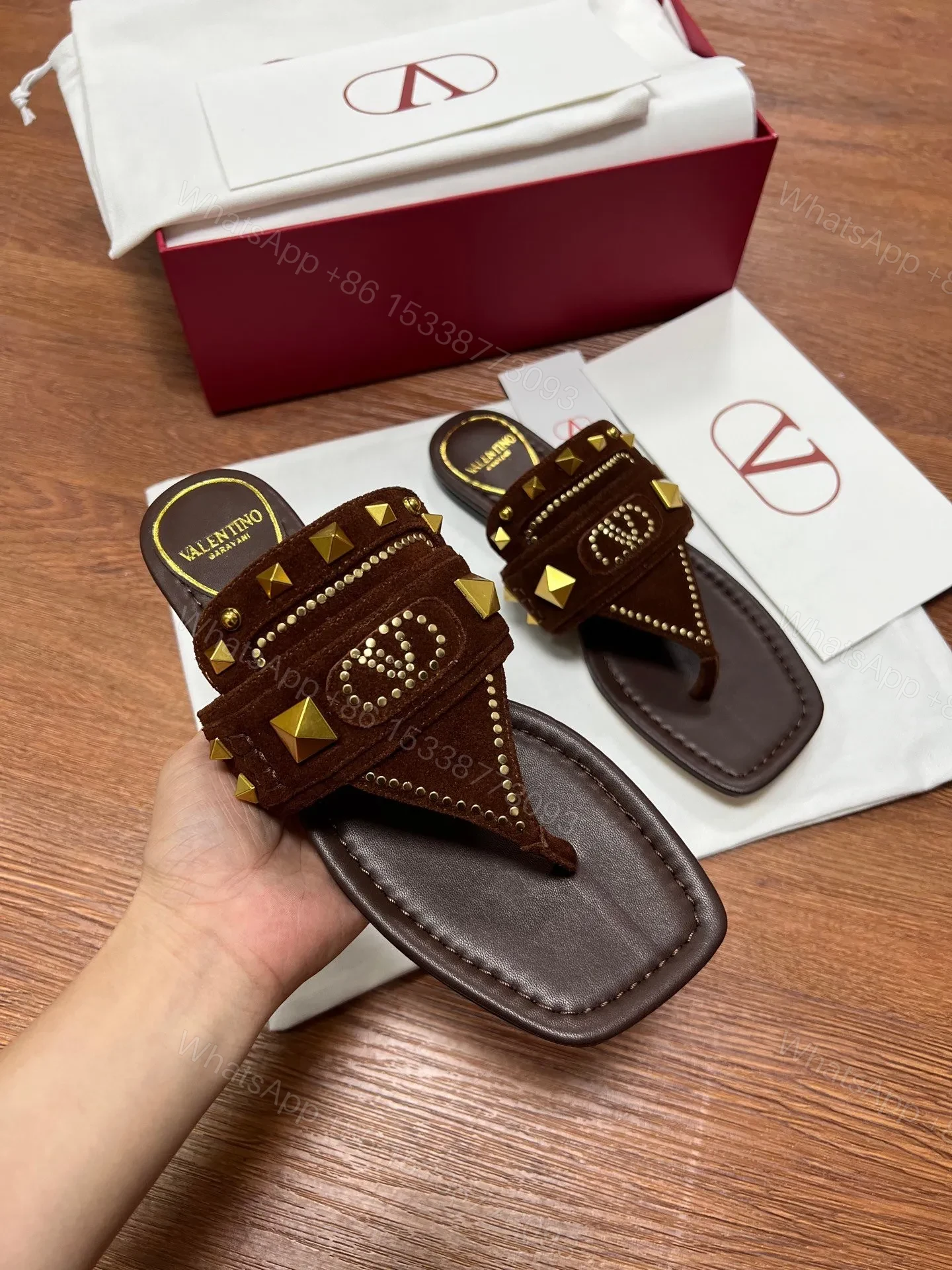 View 5 of Valentino Women Brown Suede Studded Flats
