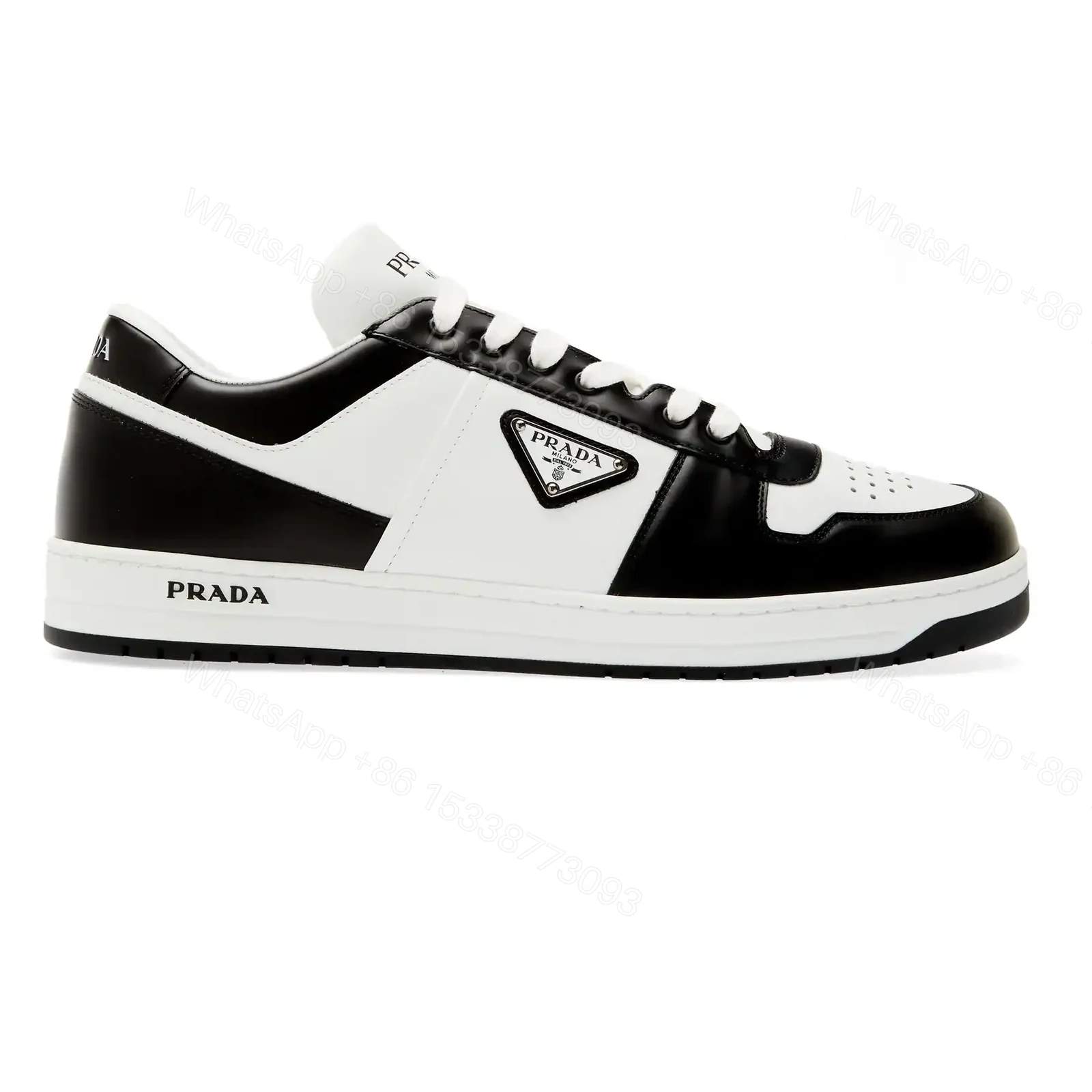 DOWNTOWN LEATHER SNEAKERS IN WHITE AND LACQUER BLACK- PRD008 — view 1