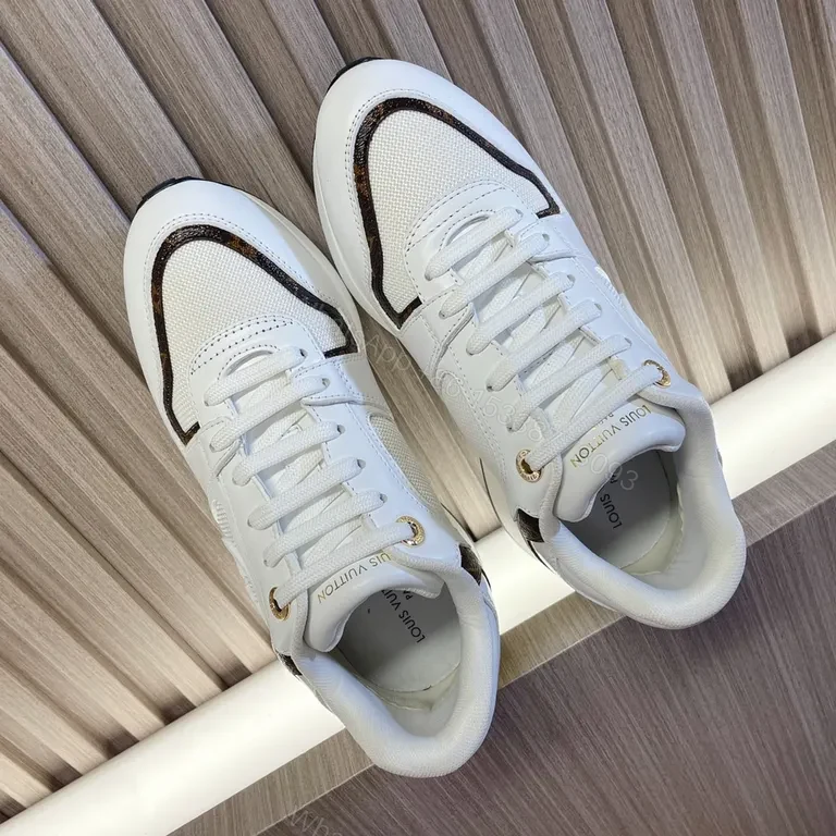 View 3 of White Leather Chunky-Detail Sneaker with LV Motif - Modern Luxury Sneaker
