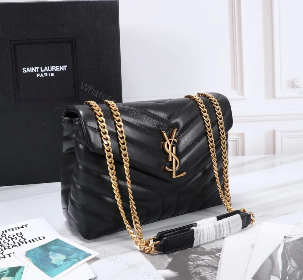 View 3 of Saint Laurent Loulou Small Chain Bag In Matelassé Y Black Gold 23Cm 494699DV7271000
