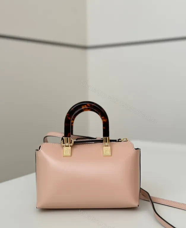 View 3 of Soft Pink Leather Satchel: Tortoiseshell Handles, FENDI-inspired Luxe