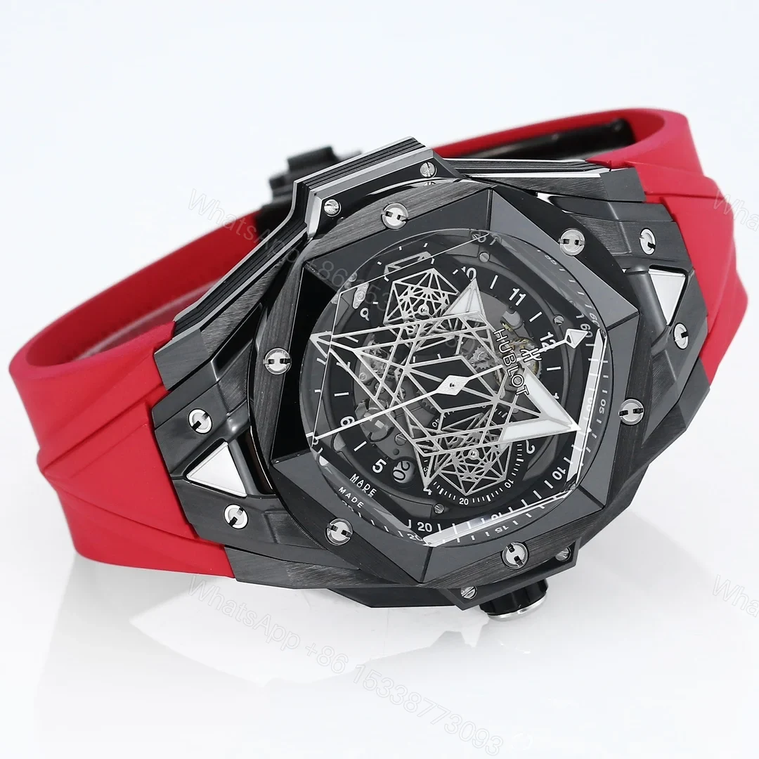 View 3 of Hublot Big Bang Sang Bleu Replica 45MM Premium Black Ceramic Red Rubber Strap Edition RG-HUBLOT-SANGBLEU-RED-45