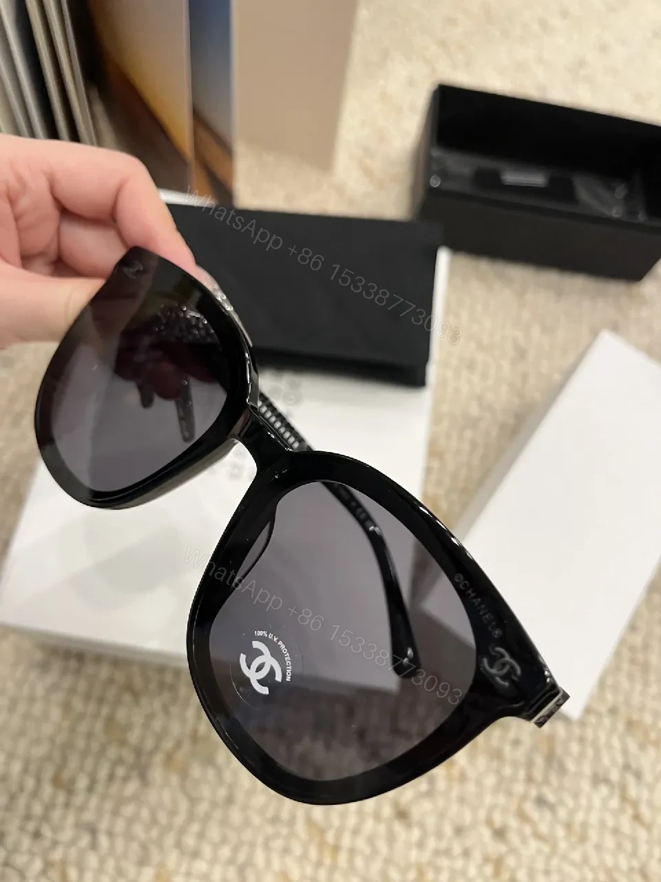 View 2 of Chic Cat-Eye Sunglasses: Black Acetate, Signature Details