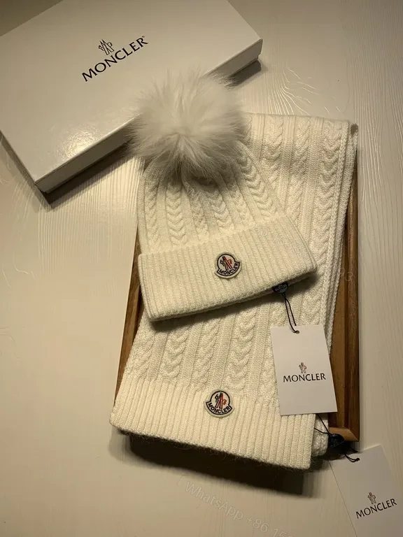 View 2 of Lux Knit Set: Cable Texture Beanie & Scarf, Ivory Moncler Style