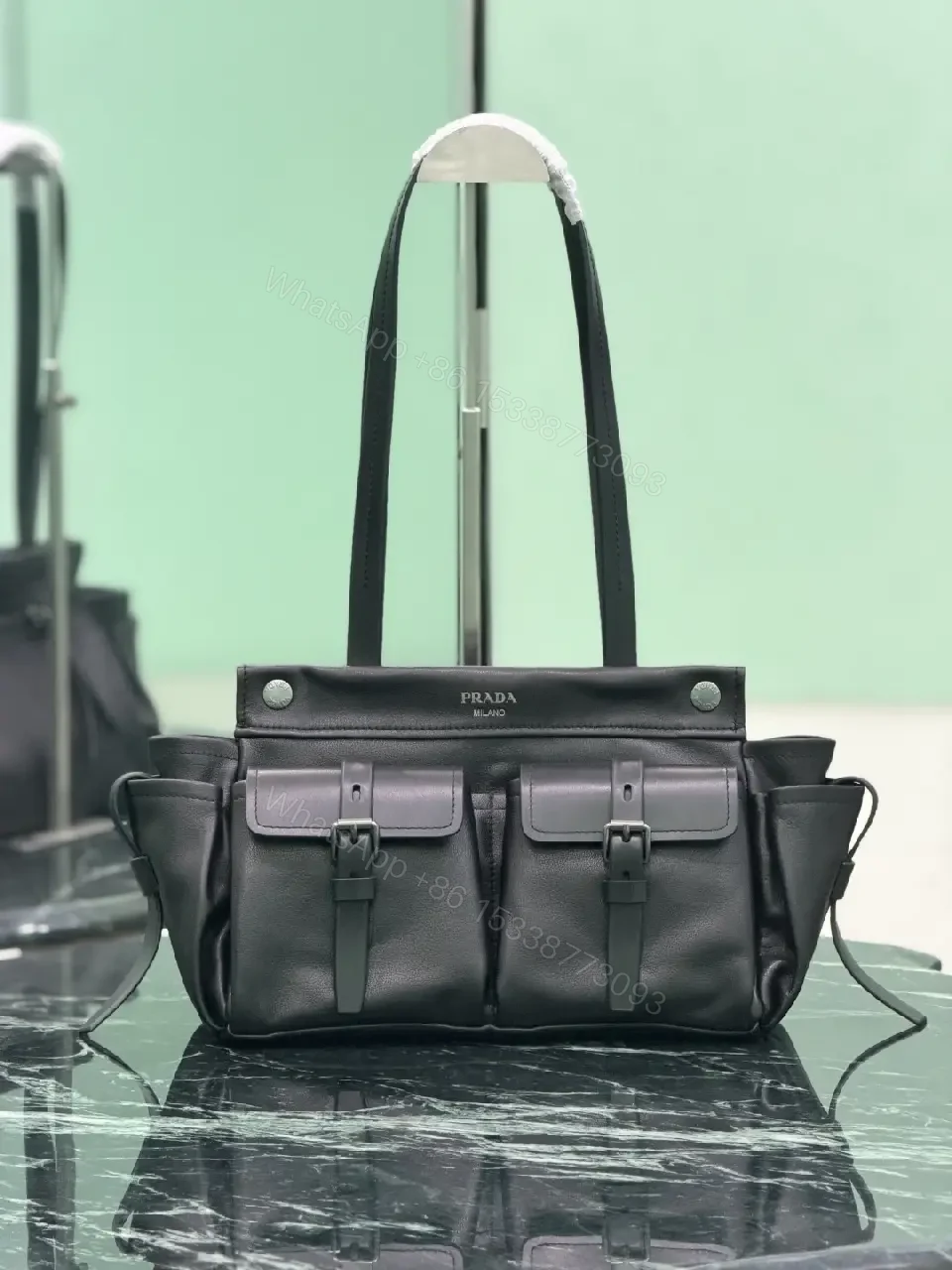 View 5 of Chic Black Leather Carryall: Structured Luxury Tote