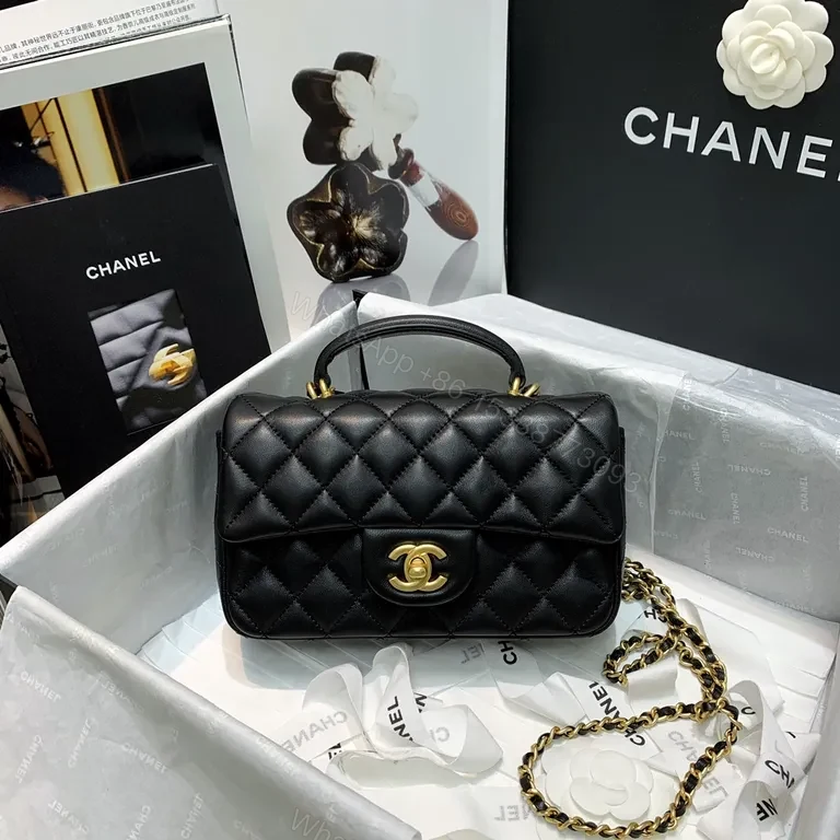 Classic Quilted Black Bag with Gold Hardware - Luxury Leather Tote — view 1