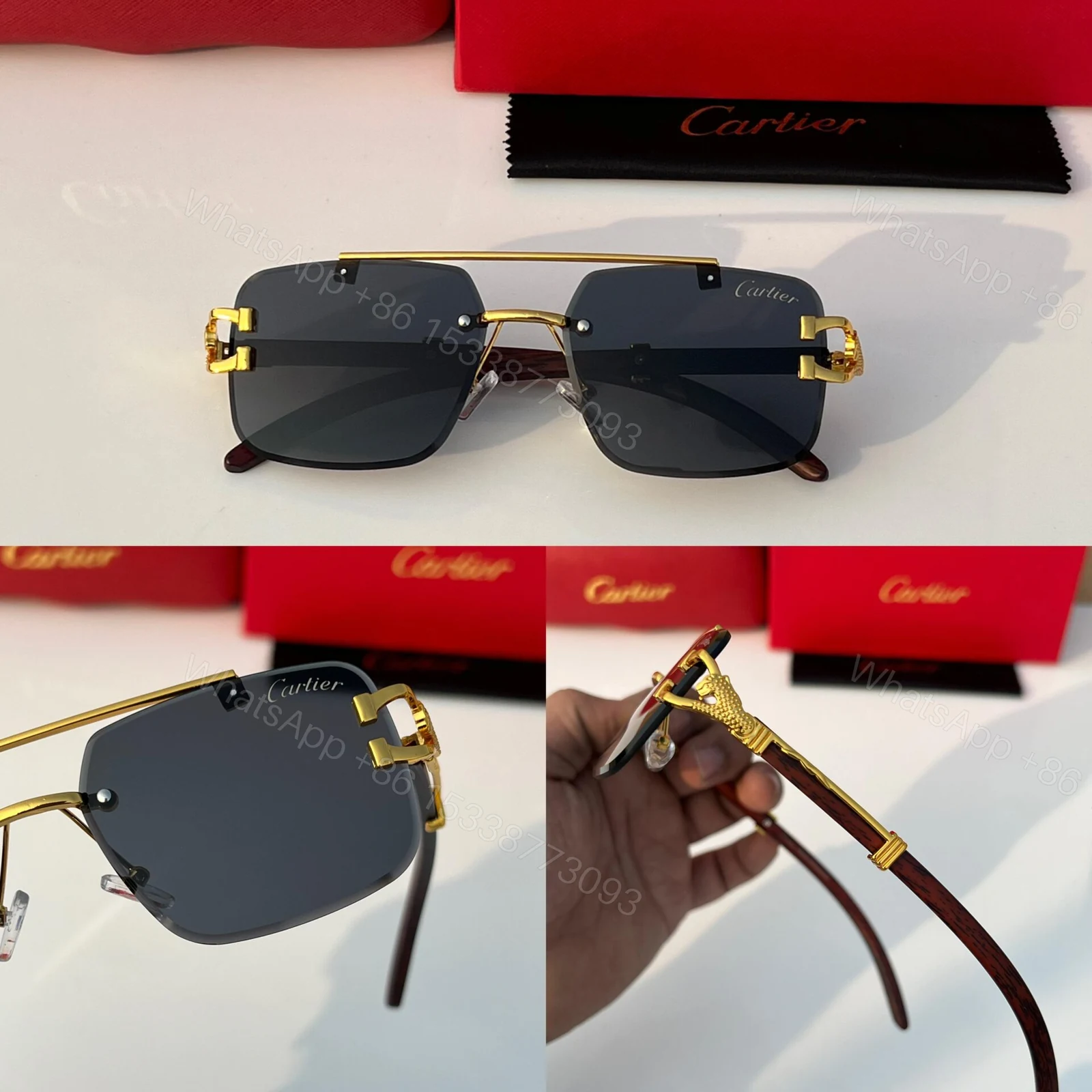 View 6 of Cartier Santos De Cartier Gold Black Sunglasses