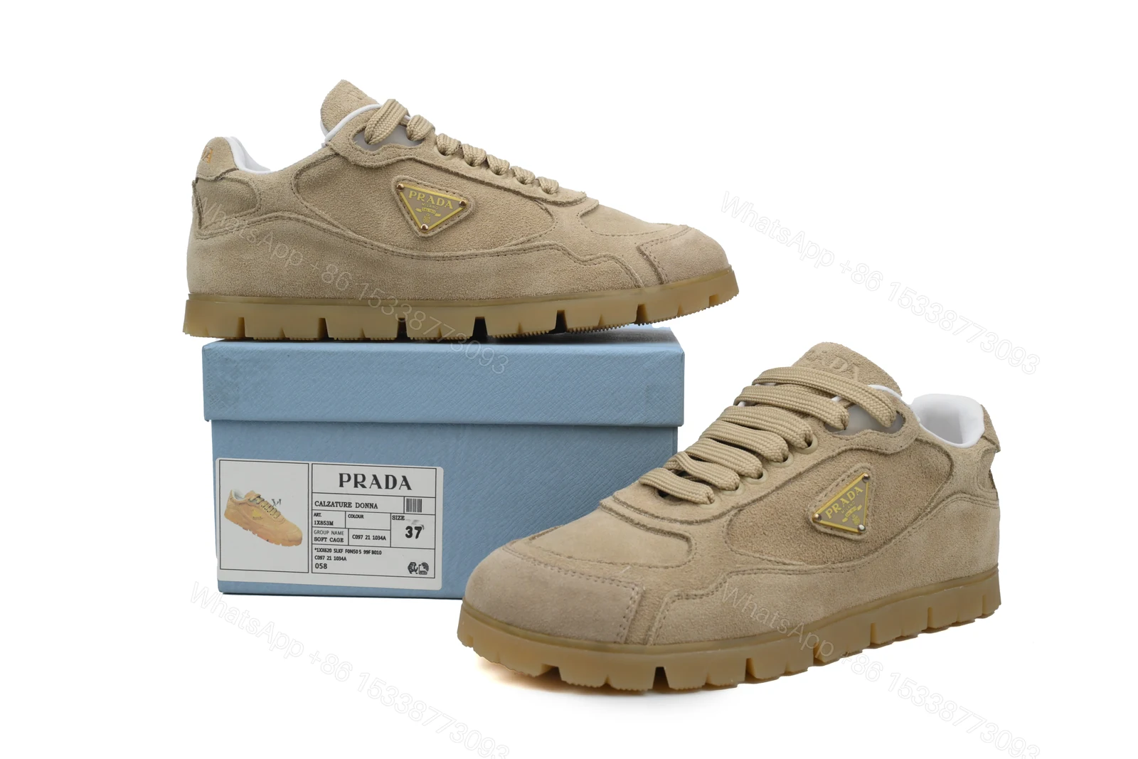 View 2 of Prada Trail Suede Sneakers Khaki