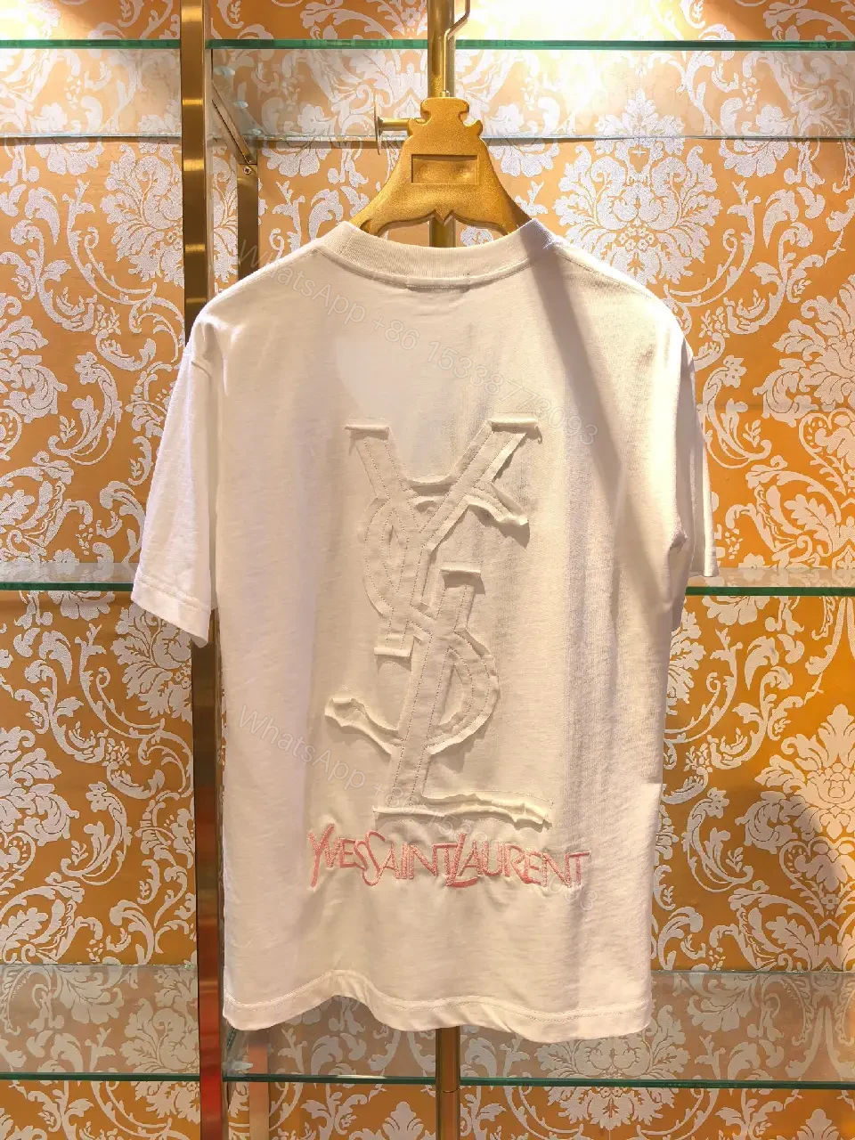 View 6 of Minimalist White Cotton Tee with Subtle Saint Laurent Detail
