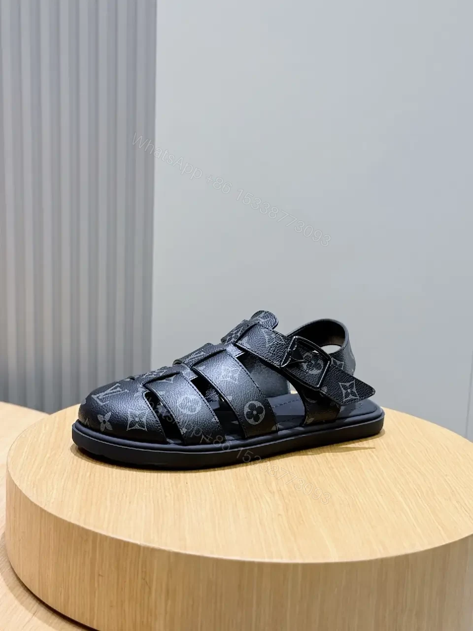 View 4 of Monogram Mirage: Black Leather Sandals, Cushioned Comfort