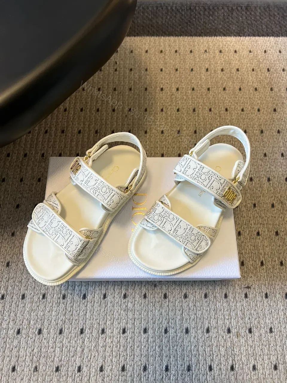 View 3 of Textured Monogram Sandals: Luxe Comfort, Velcro Strap Sandals