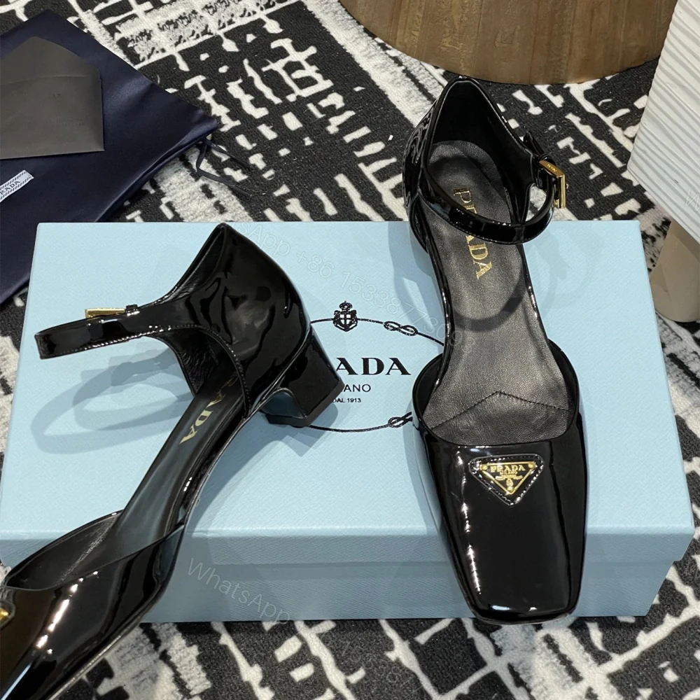 View 5 of 高仿Prada*1l601N方頭粗跟涼鞋3.5CM黑色免檢版
