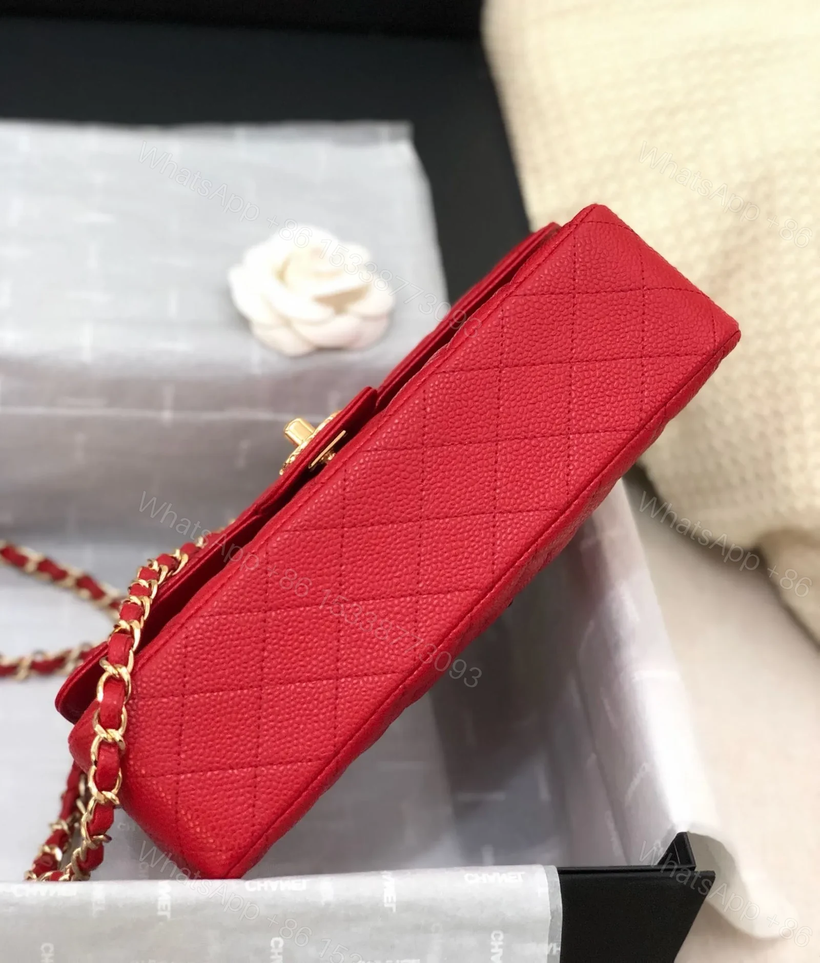 View 5 of FLAP BAG MEDIUM 25CM RED CAVIAR GOLD HARDWARE