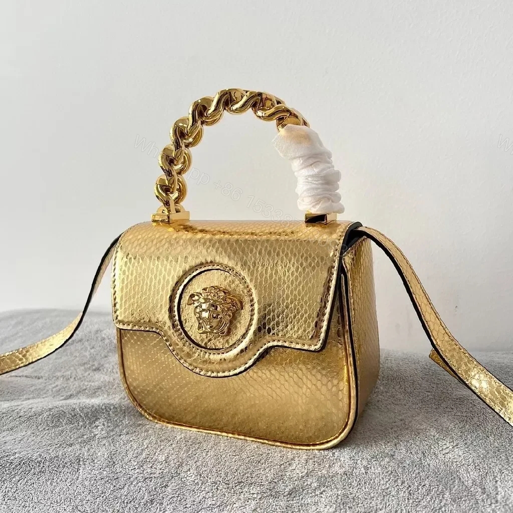 View 8 of Gold Snakeskin Mini Bag with Gourmet Handle