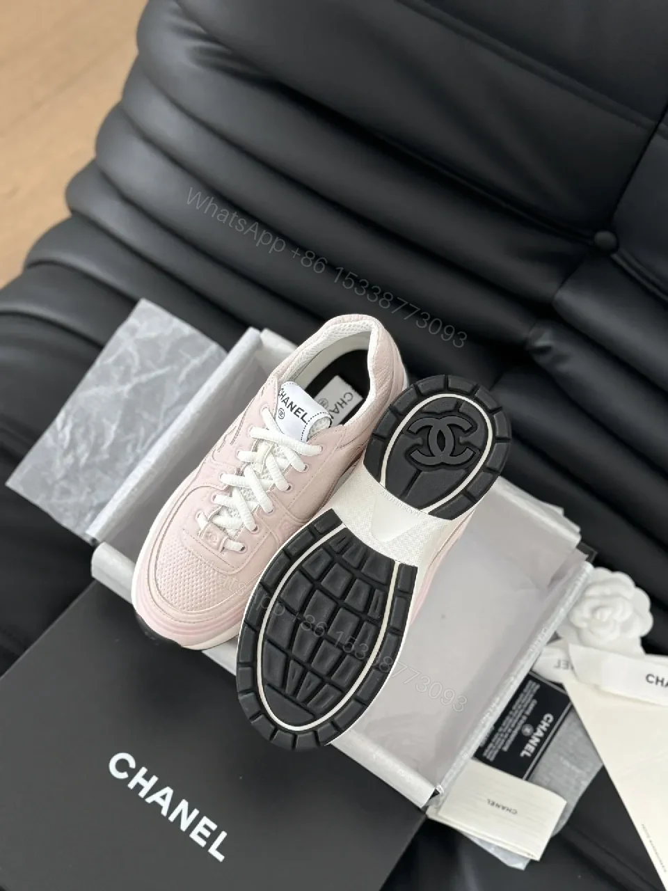 View 7 of Soft Pink Leather Sneaker - Subtle Couture Texture, Everyday Luxe, High-Top
