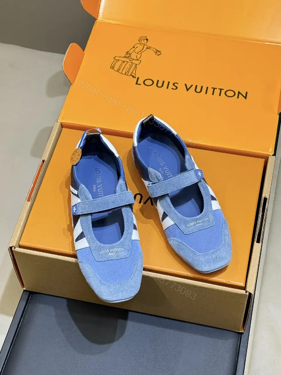 View 9 of Blue Suede High-Top Sneakers with Cushioned Comfort and Striking Straps