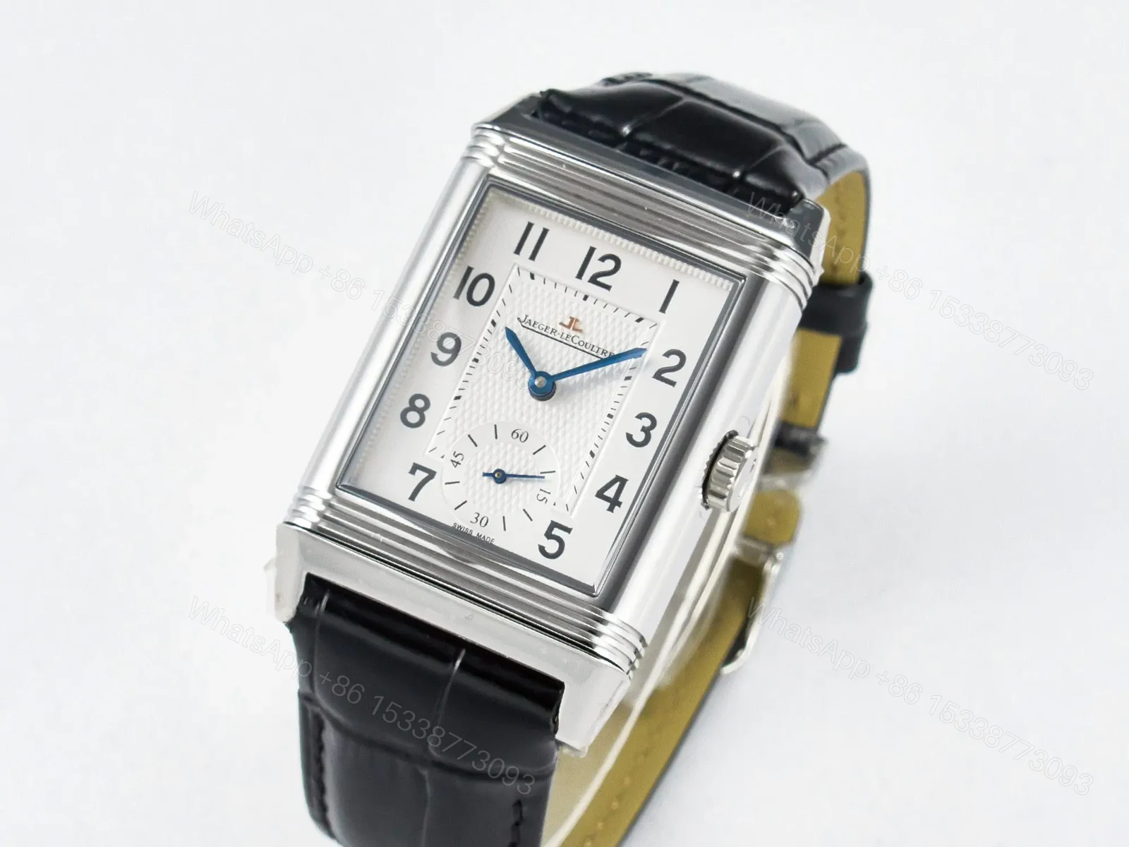 View 3 of Reverso Classic Duoface Small Seconds SS MGF Best Edition White Guilloché Dial on Black Leather Strap A854A