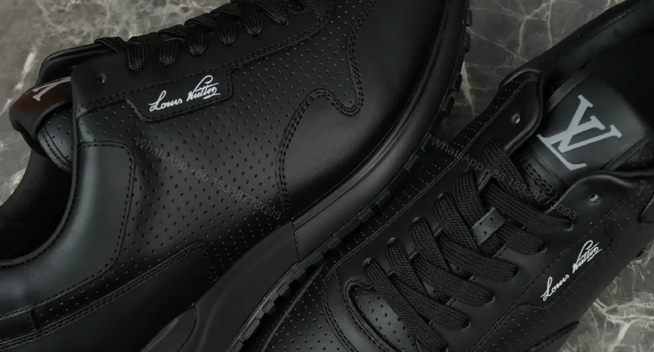 View 2 of Black Leather Sneakers Casual Louis Vuitton Style Signature LV Logo Sneaker