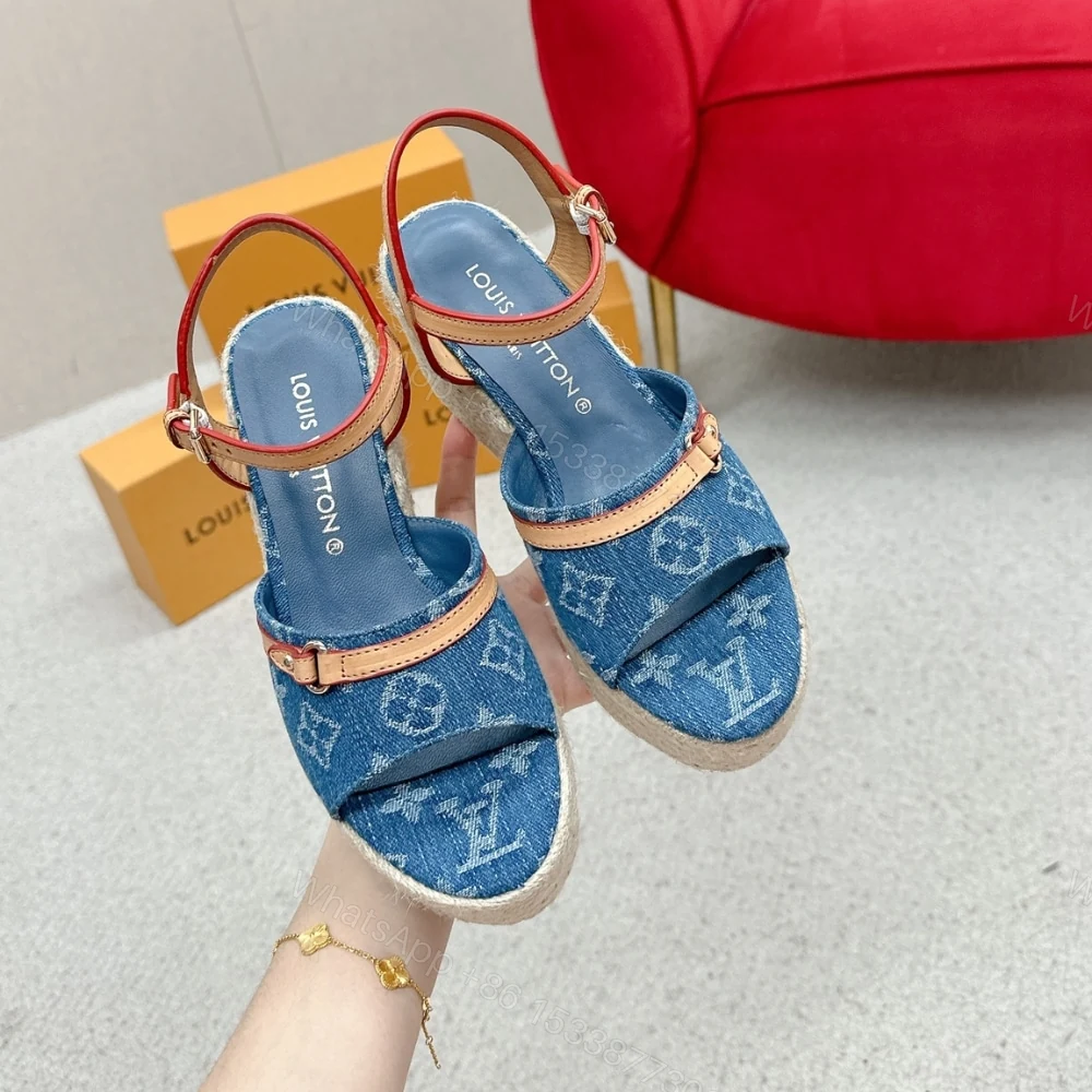 View 4 of LOUIS VUITTON HELIOS WEDGE SANDAL DENIM BLUE 1ACIZJ