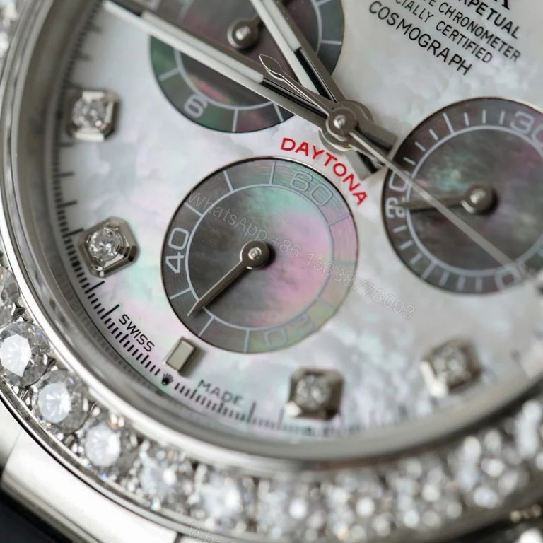 View 6 of Daytona 40mm Super Clone Mother of Pearl Number Pile Dial & Moissanite Diamond Bezel