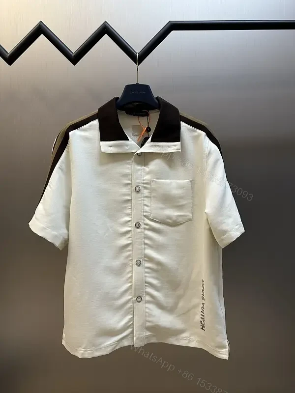 Off-White/ Brown Collar Polo Shirt with Color Block Panels — view 1