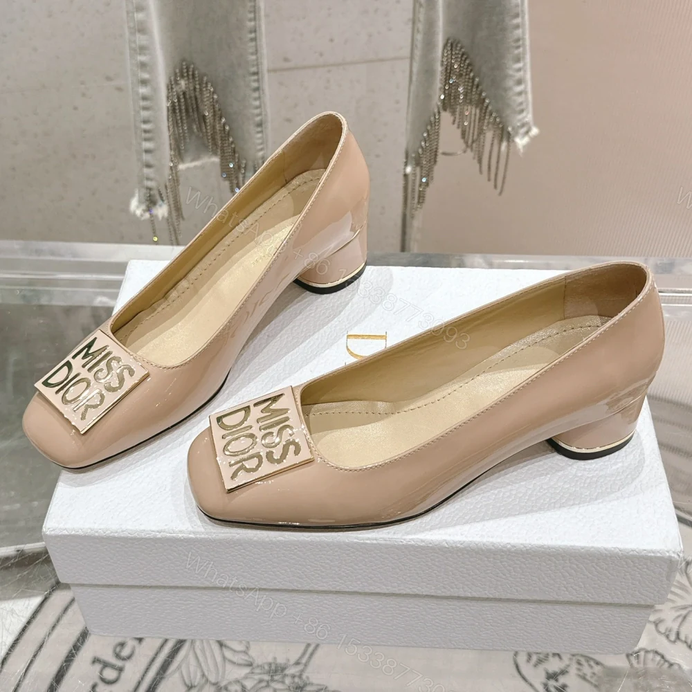 View 3 of 高仿Dior*Miss系列KCB268方頭LOGO金屬扣膚色單鞋免檢版