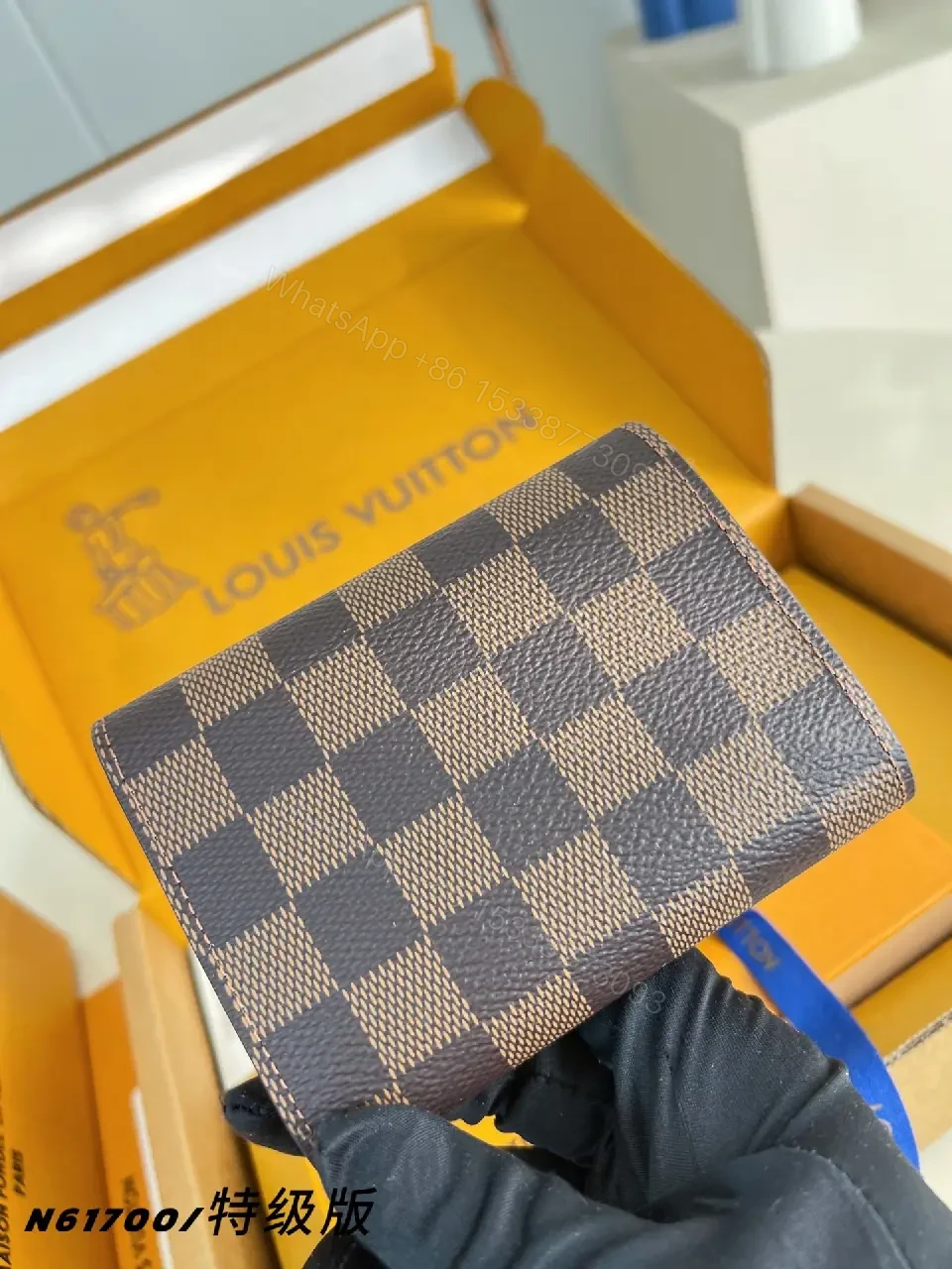 View 5 of Bold Checkered Wallet in Luxe Box, Bi-fold, Gold Snap