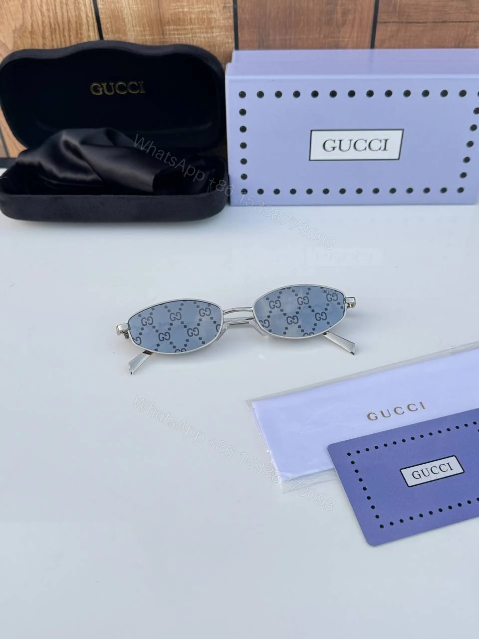 View 2 of First Copy Gucci 32827 Silver Monogram Luxury Designer Sunglasses Premium UV Protection Eyewear