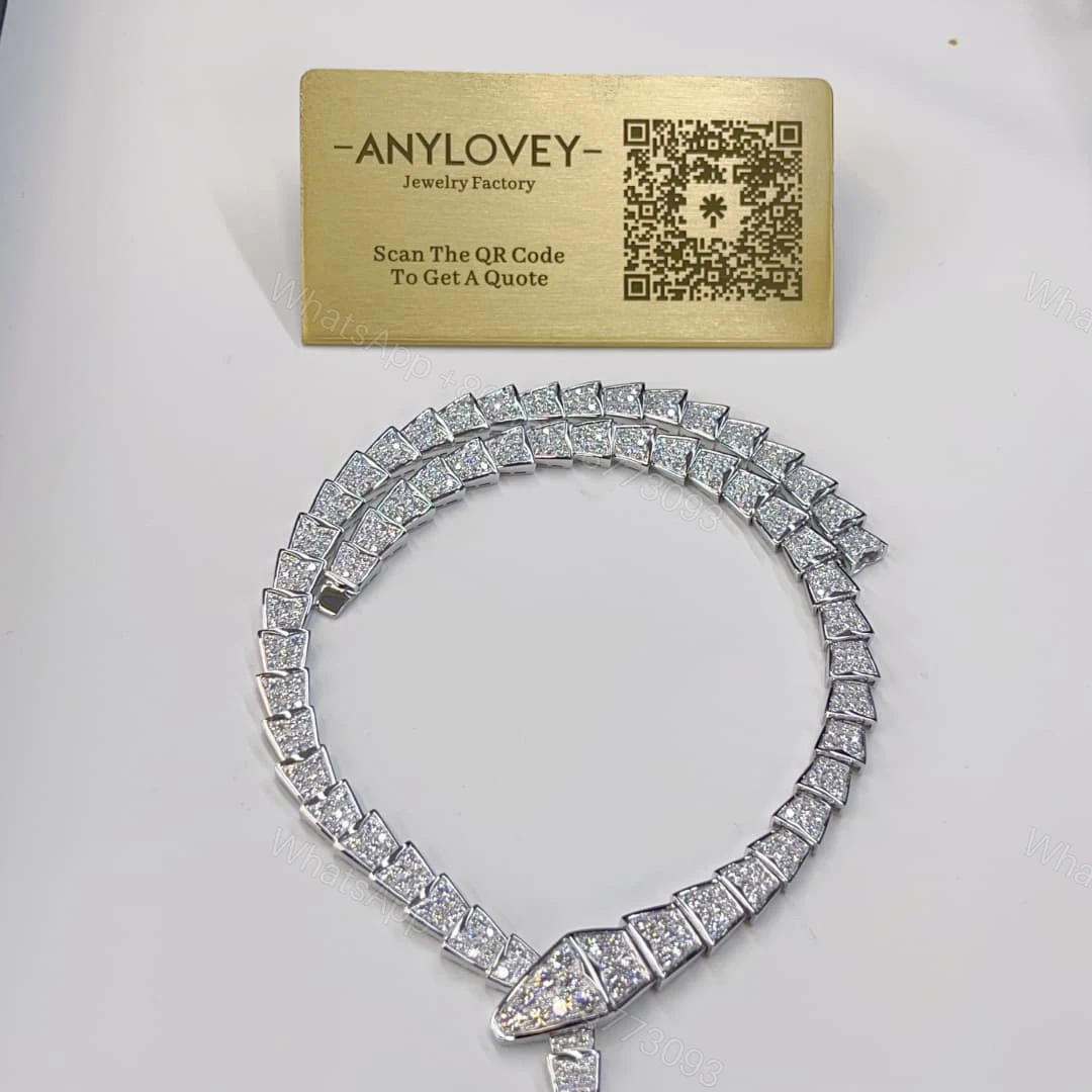 View 6 of 18K White Gold Bvlgari Serpenti Viper Necklace Pave Diamonds 348165