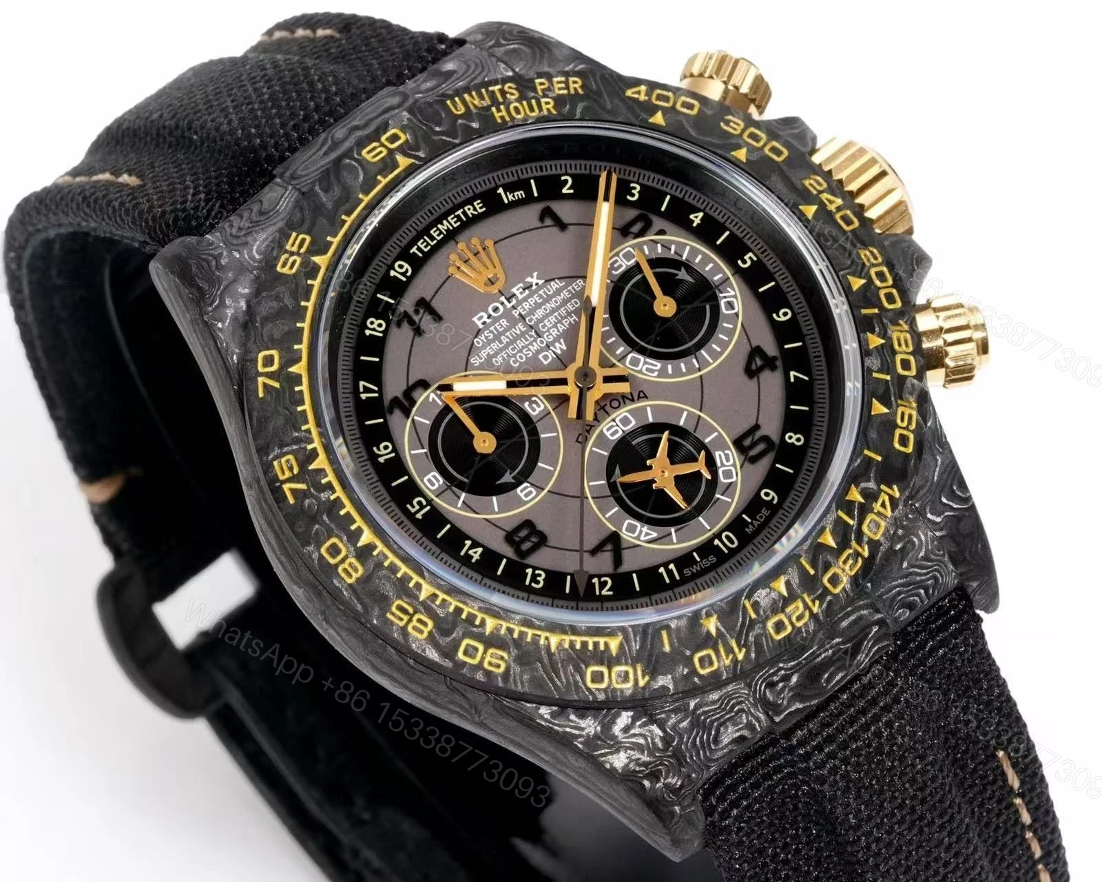 View 2 of DIW Rolex Daytona Super Clone – Carbon Fiber & Gold Detailing