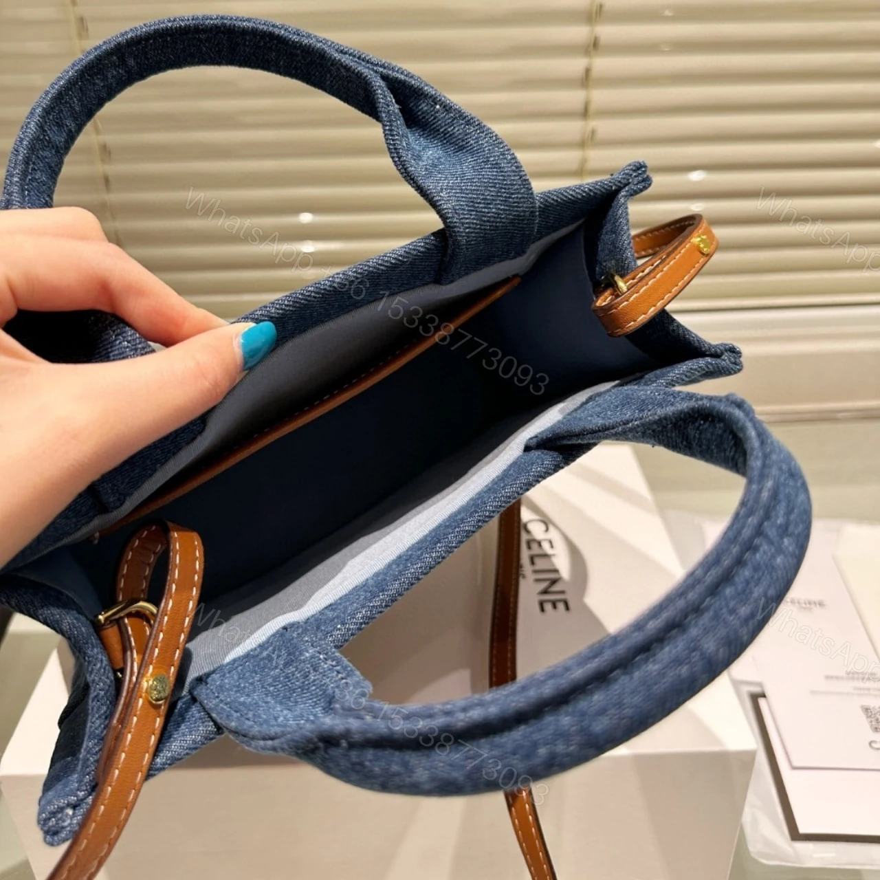 View 3 of CELINE SMALL CABAS TOTE BAG DENIM BLUE 25CM 199162GFF 05BD