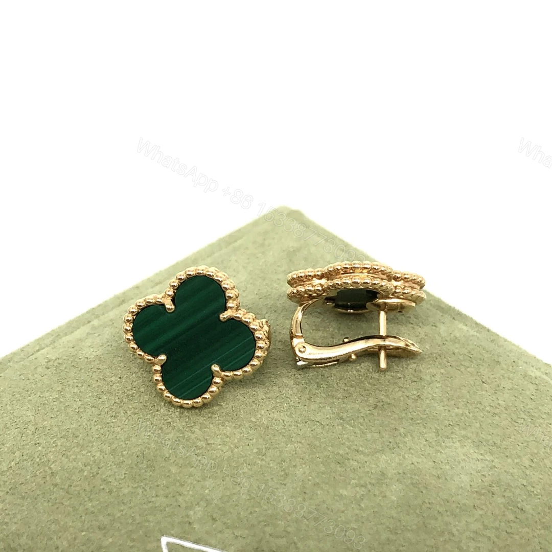 View 2 of VCA Vintage Alhambra Earrings, 18k Yellow gold, Malachite