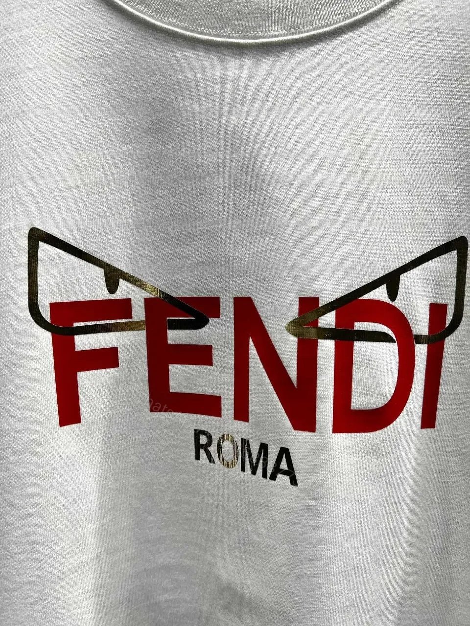 View 8 of White Cotton Tee: Bold Fendi Logo, Minimalist Luxe Crewneck