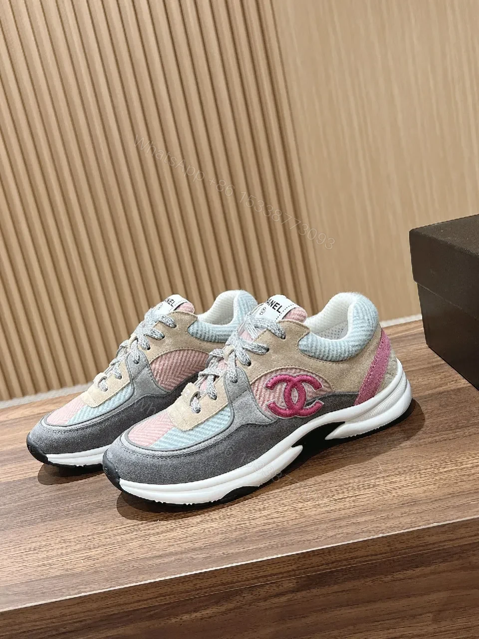 View 6 of Pastel Mesh & Leather Luxury Runner with Subtle Logo Details