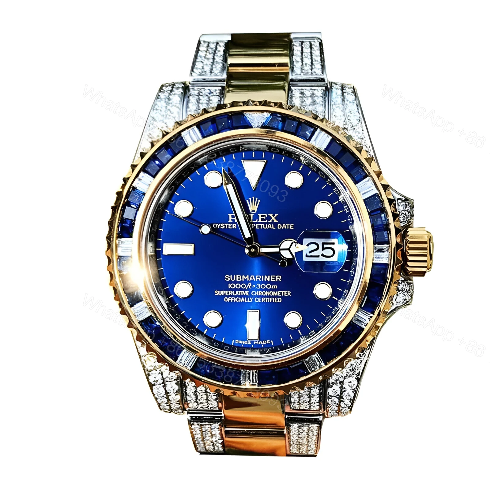 Rolex Submariner 18038 Iced Out Blue Dial Replica — view 1