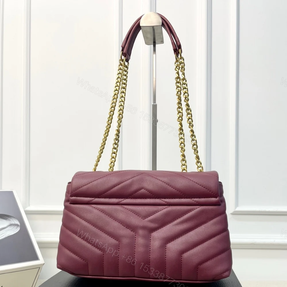 View 6 of Saint Laurent Loulou Medium Chain Bag In Matelassé Y Burgundy Gold 26Cm