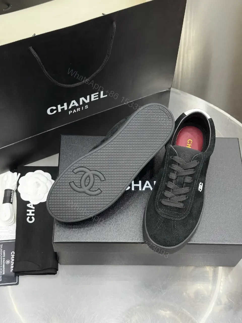 View 2 of Black Suede casual sneakers with Chanel logo (CH) product type: Shoes