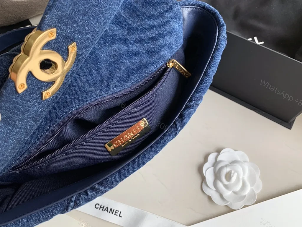 View 2 of Denim Velvet Chanel-Inspired Shoulder Bag: Modern Luxury