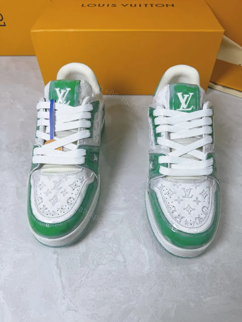 View 3 of Green & White Signature Sneakers: Bold Contrast Accents, Premium Comfort