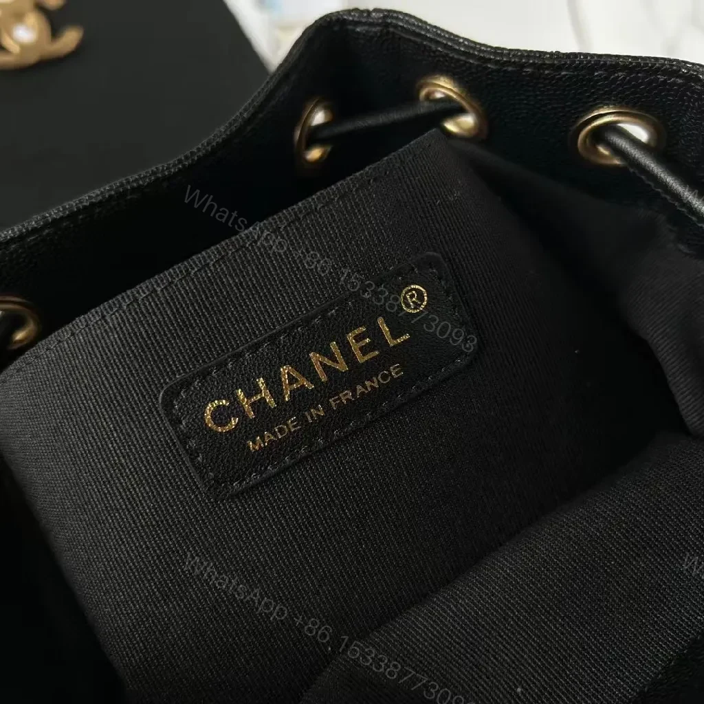 View 5 of Black Faux Leather Mini Backpack with Gold Chain Interlock