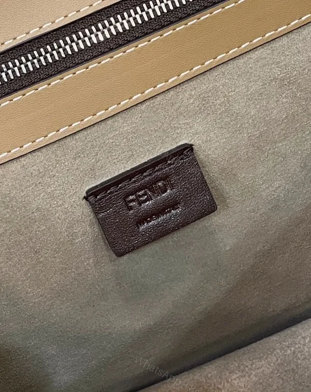 View 7 of Structured Fendi-Style Monogram Leather-Trim Shoulder Bag